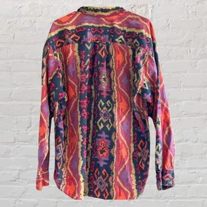 Vintage 80’s Fenn Wright & Mansons Aztec Retro Linen Button Up‎ Shirt Size 2 thumbnail 2