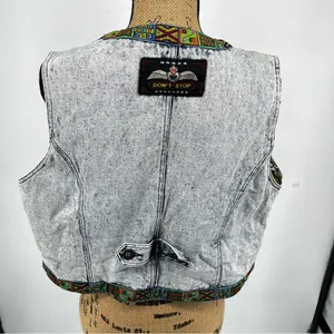 Don't Stop Denim Vest Womens M Blue Acid Wash Southwestern Boho Vtg 90s Artsy‎ thumbnail 4