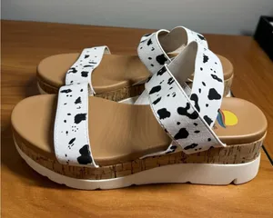 NWOT Maui Island Cow Print Platform Sandals Women's Size 9M Strappy Wedge Boho thumbnail 1