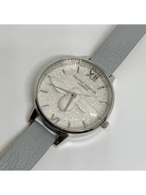 Olivia Burton London watch 3D bee dial 34mm stainless steel gray leather running thumbnail 2