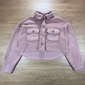 Altar'd State Women's Cropped Mauve Fleece Shacket XS Button Front thumbnail 2
