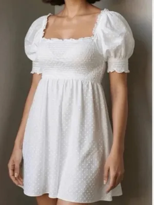 Hill House Home Athena Nap Dress White Swiss Dot Cotton Mini XS thumbnail 1