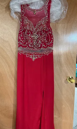 Dancing Queen Red Beaded Illusion Bodice Gown thumbnail 1