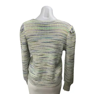 Sundays Multicolor Striped V-neck Jeweled Button Long Sleeve Cardigan Sweater S thumbnail 2