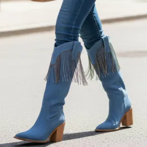 NEW Venus Cowgirl Embellished Fringe Blue Denim Boot SZ-9 Y2k Festive thumbnail 5