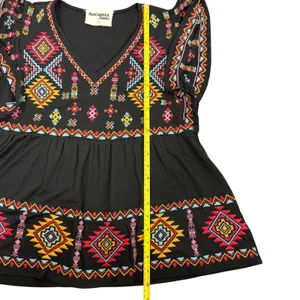Savanna Jane‎ Black Embroidered Flutter Sleeve V Neck Boho Top Size S thumbnail 8