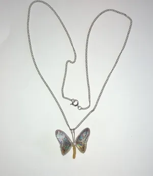 Colorful Boho Butterfly & Faux Pearl Silver Tone Pendant Necklace thumbnail 4