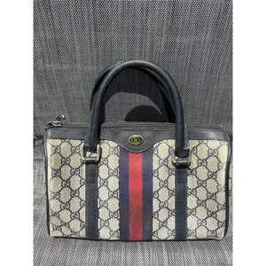 Vintage Gucci Boston Bag‎ Blue/Navy Leather Satchel Handbag thumbnail 3