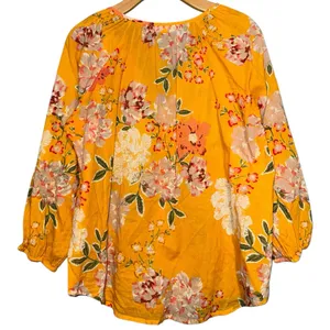 Roller Rabbit Women’s Size L Yellow Floral V-Neck Peasant Blouse Top Shirt thumbnail 2