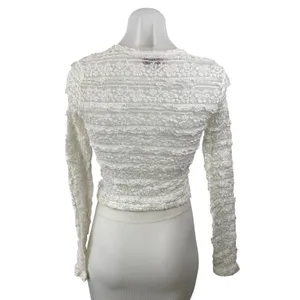 Edikted Women's White Floral Lace Long Sleeve Crew Neck Cropped Blouse Top Sz S thumbnail 4