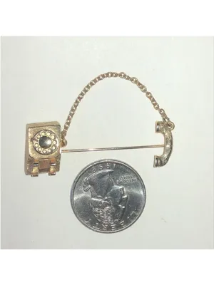 Avon Vintage Gold Tone Telephone Pin Brooch with Chain thumbnail 2
