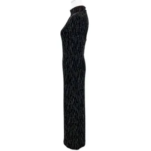 Roberta High Neck Long Sleeve Long Embellishments Black Gown Dress Size Medium thumbnail 7