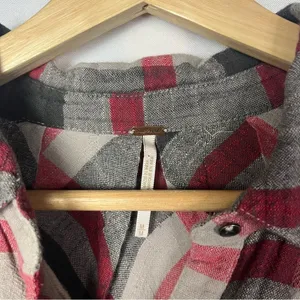Free People Peppy in Plaid Red & Brown Plaid‎ Long Sleeve M thumbnail 7