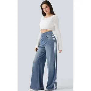 Halara Flex High Waisted Stripe Wide Leg Jeans Light Blue Wash L Regular thumbnail 2