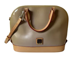 Dooney & Bourke Patent Leather Satchel Bag Oyster Taupe Authentic Neutral thumbnail 1
