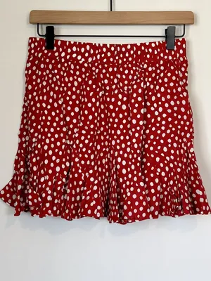 NWT Cupshe Red and White Polka Dot Drawstring Mini Skirt - Size: Medium thumbnail 5