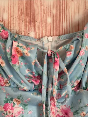 Shein PARTHEA Blue Floral Print Spaghetti Strap Mermaid Hem Ruched Maxi Dress L thumbnail 6