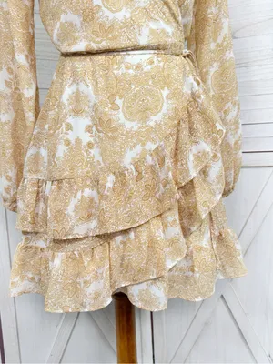 Jun‎ & Ivy by Francesca's Floral Boho Ruffle Wrap Mini Dress Yellow Cream Small thumbnail 6