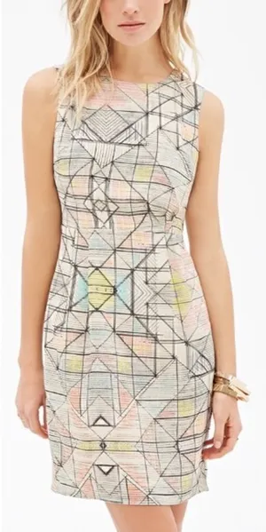 Forever 21 Geometric Print Sheath Dress, Sz Large thumbnail 1