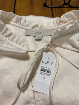 LOFT Women's Cream Ruffle Neck Tie Long Sleeve Blouse Size S CottageCore thumbnail 6