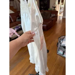 Linea Donatella white satin nightgown a delicate lace neckline women's Large nwt thumbnail 3