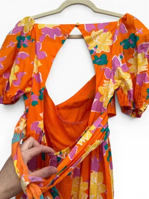 Petal & Pup Orange Floral Puff-Sleeve Maxi Dress thumbnail 6