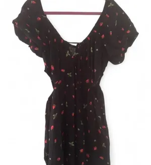Black cut out Milk maid cottage core strawberry print dress thumbnail 1