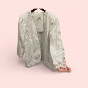 Sweet vintage 80s white lace angel baby fairy lined jacket blazer open front thumbnail 3