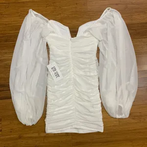 12th Tribe Alessandra White Mini Dress Women XS Ruch Bodycon Long Balloon Sleeve thumbnail 5