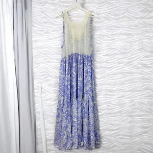 Free People Tiers For You Blue Floral Crochet Boho Maxi Slip Dress NWT thumbnail 5