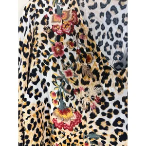 Savanna Jane Leopard Floral Embroidered Blouse Womens L Tan Black Excellent Boho thumbnail 10