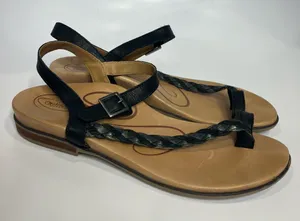 Aetrex Evie braided leather‎ sandals black womens size 41 thumbnail 1