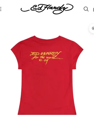 Ed Hardy Red Tee with Leopard and Flame Graphic thumbnail 4