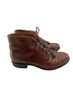 VTG 90s Ariat 16024 Leather Woven Toe Lace Up Ankle Boots Tassel Western 5.5 thumbnail 5