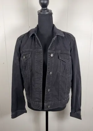 Women's Small American Eagle Black/Grey Denim‎ Jacket 100% Cotton thumbnail 1