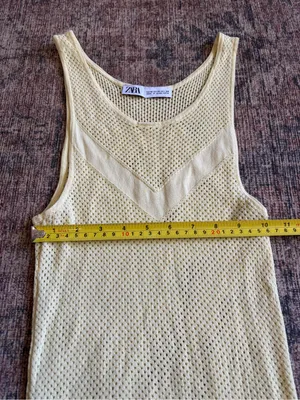 Zara Light Yellow Mesh Tank Top - Size M thumbnail 7