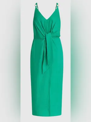 NEW Reiss Kay Green Tie Detail Linen Midi Dress Sz 6 thumbnail 3