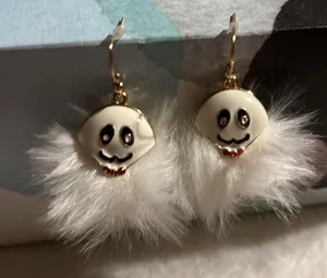 Ghost Puff Pom Earrings Halloween White thumbnail 3