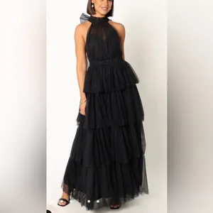NWOT Petal and Pup Black FRANCES halter tulle tiered bow maxi dress sz S thumbnail 5
