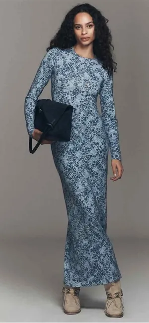 Reformation Tommie Knit Midi Dress in Taylor Blue Floral M thumbnail 1