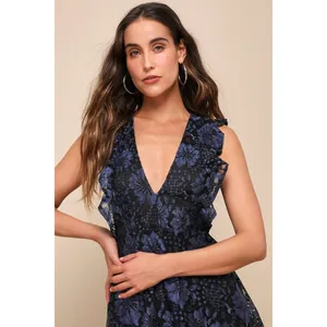 NWT Lulu's Molinetto Navy Blue Lace Ruffled Tiered Maxi Dress Size M thumbnail 3