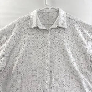 White Eyelet Lace 2 Piece Button Down Shirt & Shorts 1XL Swim Cover‎ Up Set thumbnail 3