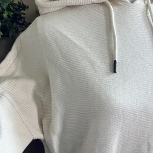 Natural Reflections Cream Ribbed Pullover Smocked Tie Hem Hooded Sweatshirt thumbnail 5