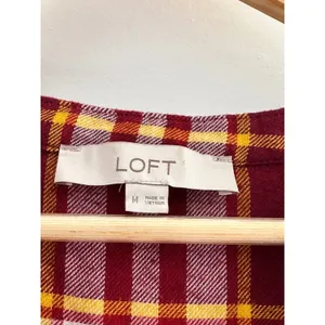 LOFT Flannel Babydoll Tiered Mini Dress Medium Red Yellow Tartan Plaid Medium thumbnail 4