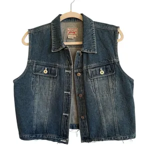 Vintage Nautica Denim Vest Raw Hem Women's Size 12 Biker‎ Collared Pockets 90s thumbnail 1