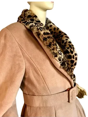Oronero Tan Italian Wool & Animal Print Rabbit Fur Collar Coat (8) thumbnail 9