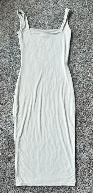 Sleeveless Stone Gray Bodycon Midi Dress White thumbnail 1