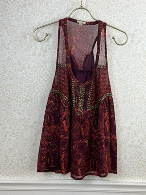 Ecote by Urban Outfitters Red Bohemian Studded Sleeveless Tank - Size - Medium thumbnail 2
