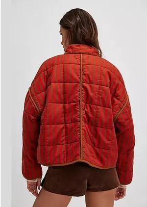 Amazon Women's Loose Retro Striped Quilted Jacket Stand Collar Cropped Puffer Outerwear Vintage Coat with Contrast thumbnail 3