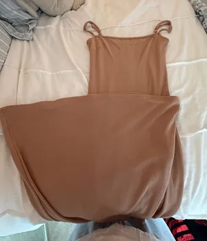 Edikted Ribbed Tan Maxi Slip Dress XS thumbnail 1